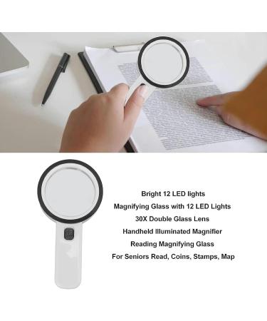 Portable 30X Double Glass Lens Handheld Large Banknote Inspection 12 LED Illuminated Lighted Magnifier for Reading Antique Full of Stars - Buy Online on GoSupps.com