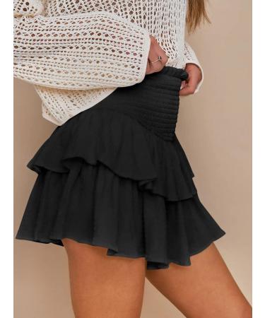 LAEMILIA Women's Floral Print Flared Mini Skater Skirt with Drawstring - Black, Size M - Buy Online on GoSupps.com