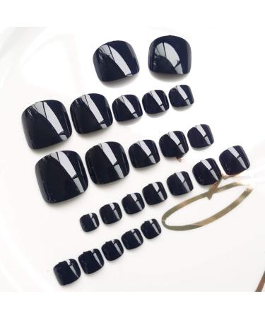 Melayous 48Pcs Black White Short Press On Toenails Set | Glossy Square False Toe Nails for Women & Girls | Full Cover Artificial Toenails with Glue - 2 Packs - Buy Online on GoSupps.com