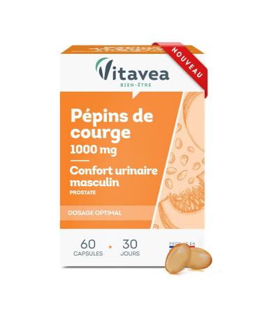 Vitavea - Pumpkin Seed 1000MG - Men's Food Supplement - Urinary Comfort - Prostate - Squash Seed Oil - 60 Tablets - Cure 1 Month - Made in France