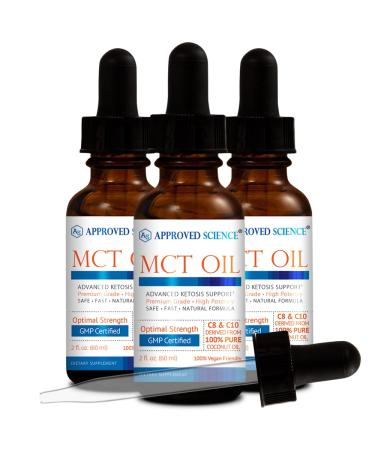 Approved Science MCT Oil - Pure Medium-Chain Triglyceride (MCT) Oil derived from Coconuts with Caprylic Acid (C8) and Capric Acid (C10) - Vegan, 60 ml - Pack of 3 2 Fl Oz (Pack of 3)