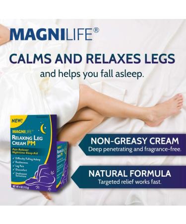 MagniLife Relaxing Leg Cream PM 4oz - Natural Relief for Pain, Restless Leg Syndrome & Cramping with Lavender & Magnesium - Buy Online on GoSupps.com