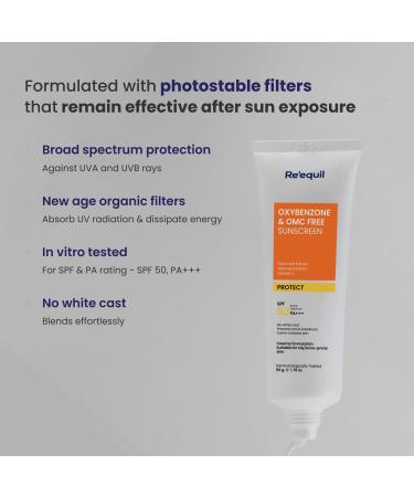 Requil's Oxybenzone OMC Free Sunscreen for Oily Sensitive Acne Prone Skin SPF 50 PA+++ No White Cast 50g Pack of 2 - Buy Online on GoSupps.com