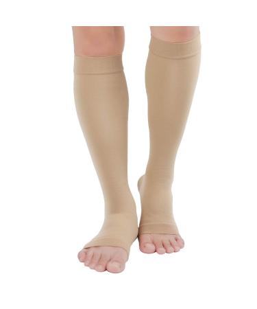TOFLY Medical Compression Stockings 20-30 mmHg Knee High Compression Socks S 20-30mmhg Open-toe Beige