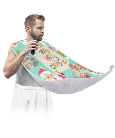 Christmas Santa Claus Animal Beard Bib Apron Beard Bib Hair Catcher for Men Shaving and Trimming Non-Stick Waterproof Beard Cape Grooming Cloth with 2 Suction Cups Gifts for Men
