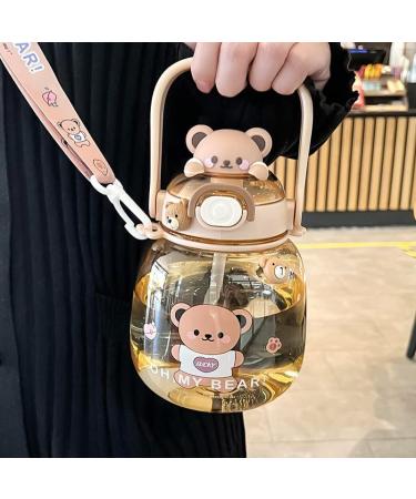 JQWSVE Kawaii Bear Water Bottle 46oz with Straw - Large Cute Cartoon Drinking Bottle for Milk, Juice, Tea - Buy Online on GoSupps.com