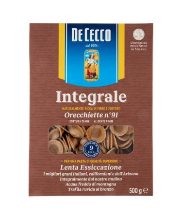 Italian Gourmet E.R. Pack of 24 De Cecco Orecchiette integrali pasta no. 91 Italian pasta 500g + Italian Gourmet polpa 400g