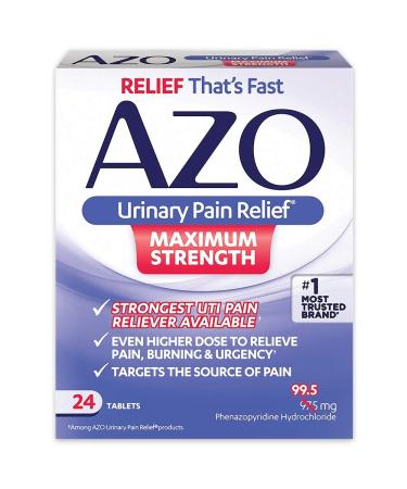 AZO Urinary Pain Relief Maximum Strength | Fast relief of UTI Pain, Burning & Urgency | Targets Source of Pain | #1 Most Trusted Brand | 24 Tablets AZO Max Strength 24CT