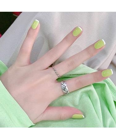 French False Nails Green Short Square Acrylic Art Nail Tips 24Pcs Full Cover Press on Fake Nails for Women and Girls - Buy Online on GoSupps.com