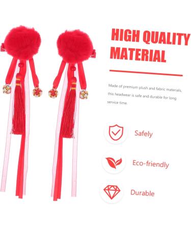 FRCOLOR 2 Pairs Antique Hairpin Pom Hair Clips Tassel Hairpin Red Pompoms Vintage Tassel Hair Clip Hanfu Hair Clips Hanfu Headwear Qipao Hair Clips Chinese Style Issue Card Child Fabric - Buy Online on GoSupps.com