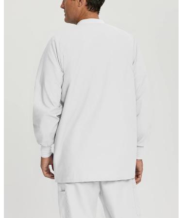 Landau Essentials Men's Relaxed Fit Snap-Front Scrub Jacket - White Twill (Size Medium) - Buy Online on GoSupps.com