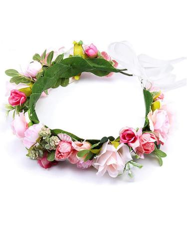 Brikuinr Flower Halo Floral Crown Wreath Boho Flower Headband Hair Wreath Hair Garland Floral Headpiece with Ribbon Wedding Party Festival - Buy Online on GoSupps.com