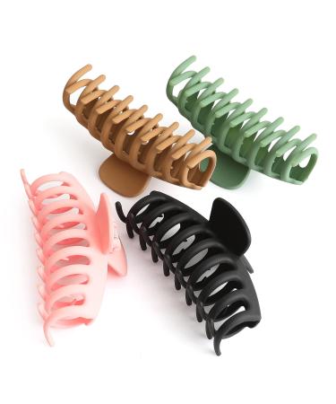Hair Claw Clips, Large Big Nonslip Hair Clips, Strong Hold Matte Hair Clamps, Hair Jaw Clips for Women Girls Thick Thin Long Hair, 4.33inch 4 Pack 4 Colors 4 Count (Pack of 1) Black, Green, Dark Pink,Burlywood