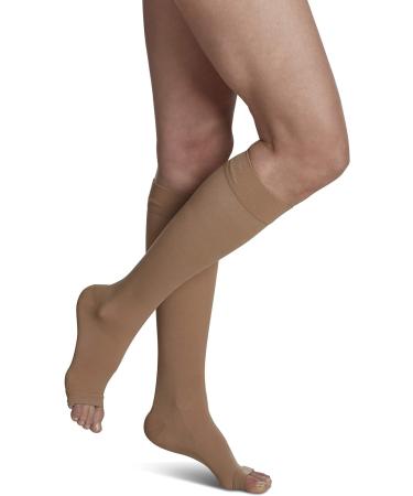 SIGVARIS Men s & Women s Essential Opaque 860 Open Toe Calf-High Socks 30-40mmHg - Medium Short - light beige (crispa) light beige (crispa) MS - Medium Short