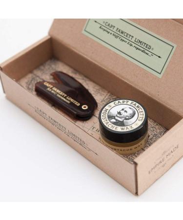 Captain Fawcett's Moustache Wax (Sandalwood Scent) & Folding Pocket Moustache Comb (CF.87T) Gift Set - Made in England