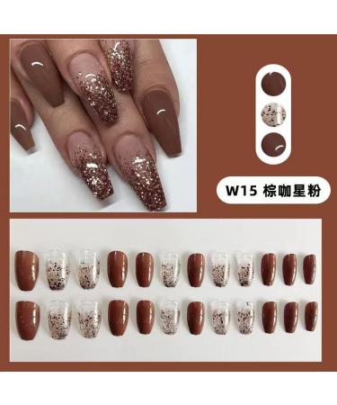 24Pcs/Set Press On Nails Brown Star Pink Ballet Trapezoidal Detachable Nail Polish False Nails Acrylic Fake Nails Full Cover Nails Tips Artificial Finger Manicure Press on nails for Women and Girls - Buy Online on GoSupps.com
