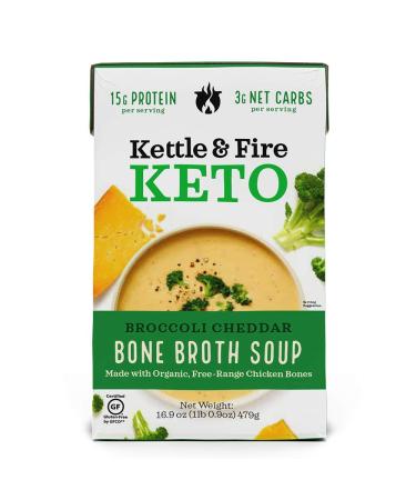 KETTLE & FIRE Broccoli Cheddar Soup with Bone Broth, 16.9 OZ 1.05 Pound (Pack of 1)