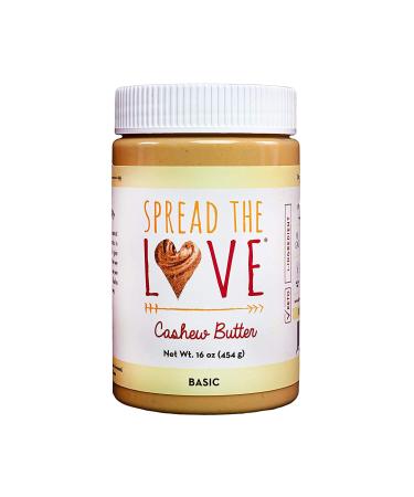 Spread The Love Basic Cashew Butter - All-Natural, Vegan, Gluten-Free, No Added Sugar, No Added Salt, Healthy Snack, Keto, No GMOs - 16 oz. 1 Pound (Pack of 1)