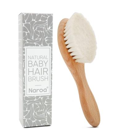 Naroa Natural Baby Hair Brush Soft | Safe Wooden Handle & Smooth Goat Bristles for Newborns Toddlers | Eco-Friendly Wood Hairbrush for Scalp Health Prevent Cradle Cap | Girl Boy Baby Gift Registry