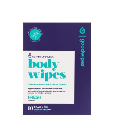 Goodwipes Really Big Body Wipes, Fresh Scent, Plant Based and Hypoallergenic, Wipe Away Sweat and Odor, for Face and Body, with Aloe and Ginseng (10 Count) 10 Count (Pack of 1)