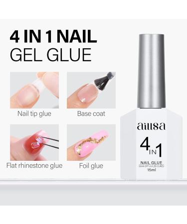 AILLSA 4 in 1 Gel Nail Glue 15ml - Super Strong Formula for Acrylic Nails - Long Lasting Brush On Glue for Rhinestone, Pearl, Foil - Curing Required - Buy Online on GoSupps.com