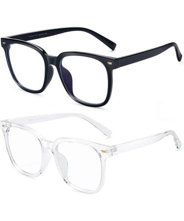 2-Pack Oversized Blue Light Blocker Glasses for Women - Square Computer Eyeglasses in Black and Clear - Reduce Eye Strain - Buy Online on GoSupps.com