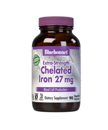 Bluebonnet Nutrition Extra Strength Chelated Iron 27 mg 90 Vegetable Capsules - Buy Online on GoSupps.com