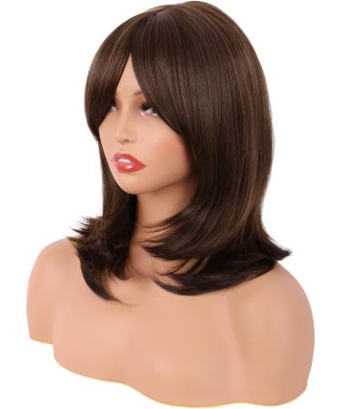 MapofBeauty 18 Inch/45 cm Layered Bangs Straight Synthetic Fiber Shoulder Length Hair Daily Use Wig (Brown) - Buy Online on GoSupps.com