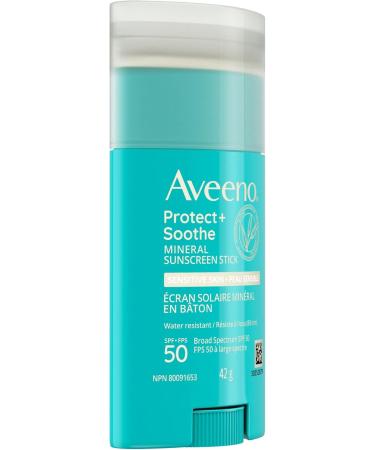 Aveeno Protect + Soothe Mineral Sunscreen Stick SPF 50+ - Sensitive Skin Quick Drying and Water-Resistant Sun Protection - Pure Oats & Zinc Oxide Paraben Free Broad Spectrum UVA/UVB - 42 Gram - Buy Online on GoSupps.com
