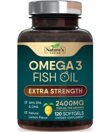 Omega 3 Fish Oil Supplement 2400 mg - Triple Strength EPA & DHA Fish Oil Omega 3 Essential Fatty Acids Supplement Softgels Brain & Heart Health Support Supplements Gluten Free Non-GMO 120 Softgels 120 Count (Pack of 1)