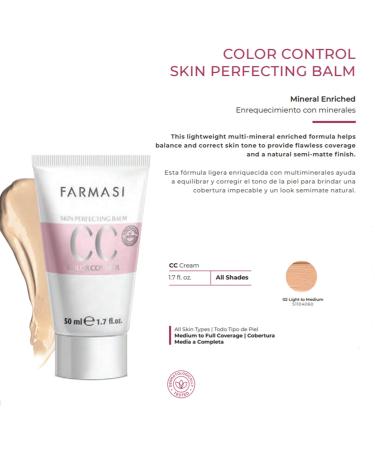 Farmasi Makeup CC Cream with Multi-Minerals for Flawless Finish & All-Day Hold | Medium to Full Coverage for All Skin Types | Collagen & SPF 25 | 1.7 fl. oz (Light to Medium) - Buy Online on GoSupps.com