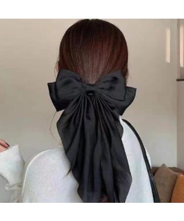 2 PCS Big Bow Hair Clips Large Bowknot Hairpin French Hair Clips with Long Silky Satin Ribbon Solid Color Hair Barrettes Accessories for Women Girls (Black+Black) - Buy Online on GoSupps.com