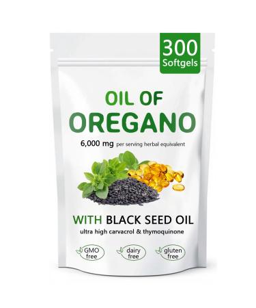 Oil of Oregano with Black Seed Oil 2 in 1 Organic Oregano Capsules for Immune Support & Overall Wellness Non-GMO Gluten Free 300 Softgel