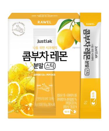 RAWEL Kombucha Powder Lemon Flavor 150g (5g x 30packs) / Powdered Drink Mix with Prebiotics / Fermented Drink Tea Powder / Support gut health and immunity