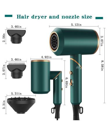1800W Professional Ionic Hair Dryer with Diffuser and Nozzles - Fast Drying Compact Portable Green Hair Dryer - Buy Online on GoSupps.com