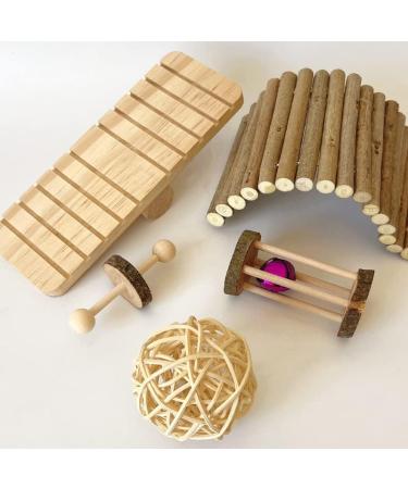 Runfar Natural Wooden Hamster Toy Kit - Exercise Bell Roller & Tooth Care Toys for Hamsters Chinchillas Rabbits & Guinea Pigs - Buy Online on GoSupps.com