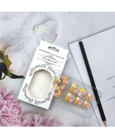 Yellow Tips French Fake Toenails with Designs - 24pcs Short Square Fashion False Toe Nails for Women - Buy Online on GoSupps.com