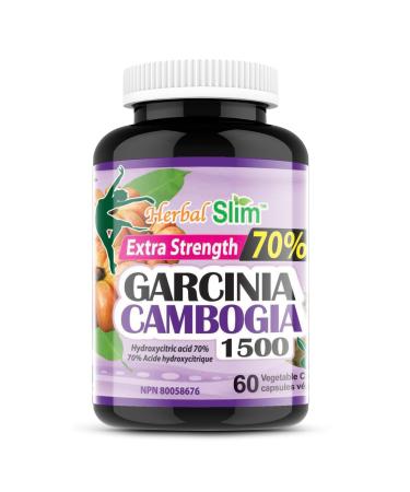 Herbal Slim Garcinia Cambogia 70% HCA 750mg - Non-GMO Vegan Gluten-Free Soy and Dairy Free Vegetable Capsules (60 Count)