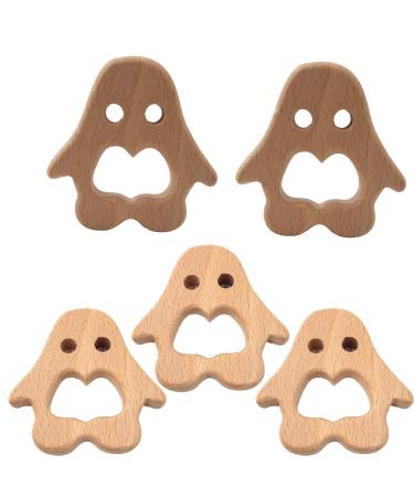 Alenybeby 2 Pieces Bio Wood Penguin Teether | Natural Beech Wood Handmade Gripping Pattern Eco-Friendly DIY Pacifier Chain Trailer - Buy Online on GoSupps.com