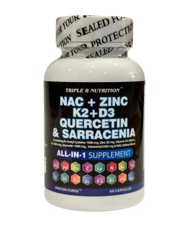 NAC Supplement N-Acetyl Cysteine 1000mg Vitamin D3 K2 Zinc Quercetin 1000mg Sarracenia Purpurea 1000mg with Elderberry Holy Basil Bee Propolis Bromelain L-Lysine - 60 Count