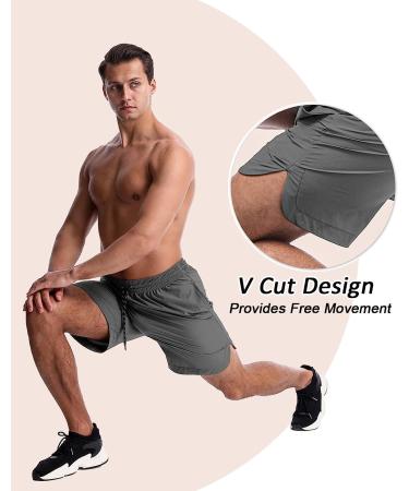 CANGHPGIN Men's 7 Workout Shorts 2 Pack with Pockets - Black/Dark Grey - Large - Buy Online on GoSupps.com