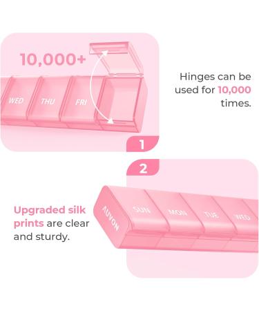 AUVON Weekly Pill Organizer - Arthritis Friendly BPA-Free Portable & Cute Pill Case for Vitamins Supplements & Medications - Effortless Opening Design 7 Day (Pink - Holds 6 Fish Oils - Buy Online on GoSupps.com