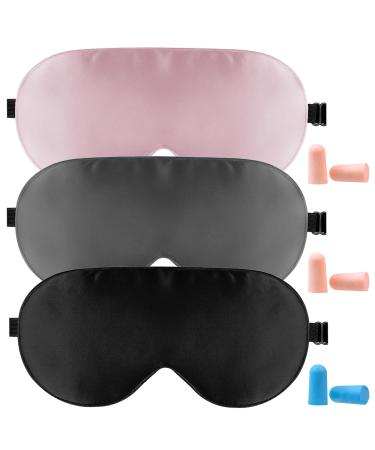 Sleep Mask 3 Pack Zero Pressure Silk Eye Masks with Adjustable Strap for Sleep eWish Eye Sleep Shade Cover Blocks Light for Women and Men (Gray+Pink+Black) 1 Count (Pack of 1) Gray+pink+black