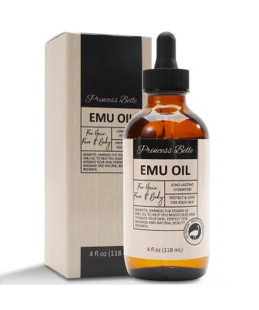 Princess Belle Emu Oil Body Oil and Bath Oil for Dry Skin Skin Tightening Oil Natural Moisturizer For Body Hair Nails and Heels-4fl oz