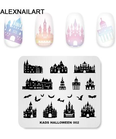 Halloween Nail Stamping Plate - Castle, Bat, Haunted House Patterns | Alexnailart HA002 - Buy Online on GoSupps.com