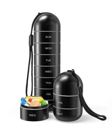 Travel Weekly Pill Organizer Portable Waterproof Stackable Metal Pill Box 7 Day Daily Medicine Pill Organizer Metal Weekly Pill Organizer Holder for Vitamin Supplement Travel Hiking
