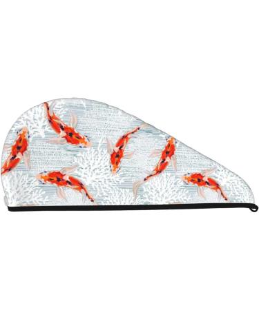 Super Absorbent Koi Fish Coral Velvet Microfiber Hair Towel Wrap for Women - Quick Dry Hair Cap for Long Curly & Thick Hair - Buy Online on GoSupps.com