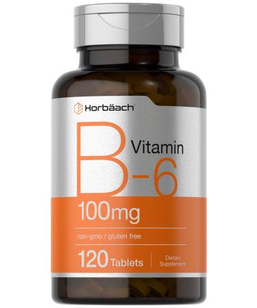 Horbaach Vitamin B6 100mg | 120 Vegetarian Tablets Pyridoxine HCl | Non-GMO & Gluten Free Supplement
