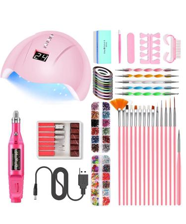 Portable UV Lamp LED Dry Nail Kit Manicure Nail Tool Set,Practical Nail Art Set,Electric Nail Drill with UV LED Nail Light ,3D Art Acrylic Nail Tools Pink