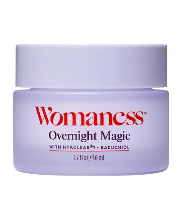 Womaness Overnight Magic Night Face Cream - Anti Aging Night Cream & Menopause Moisturizer - Hydrating Hyaluronic Acid Moisturizer & Bakuchiol Retinol Alternative for Fine Lines & Wrinkles (1.7oz)